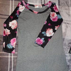 Arden Furtado grey with black floral sleeves top